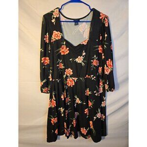 Rue + Black Floral Romantic Dress Midi Vneck Coquette Womens Plus Size 2X